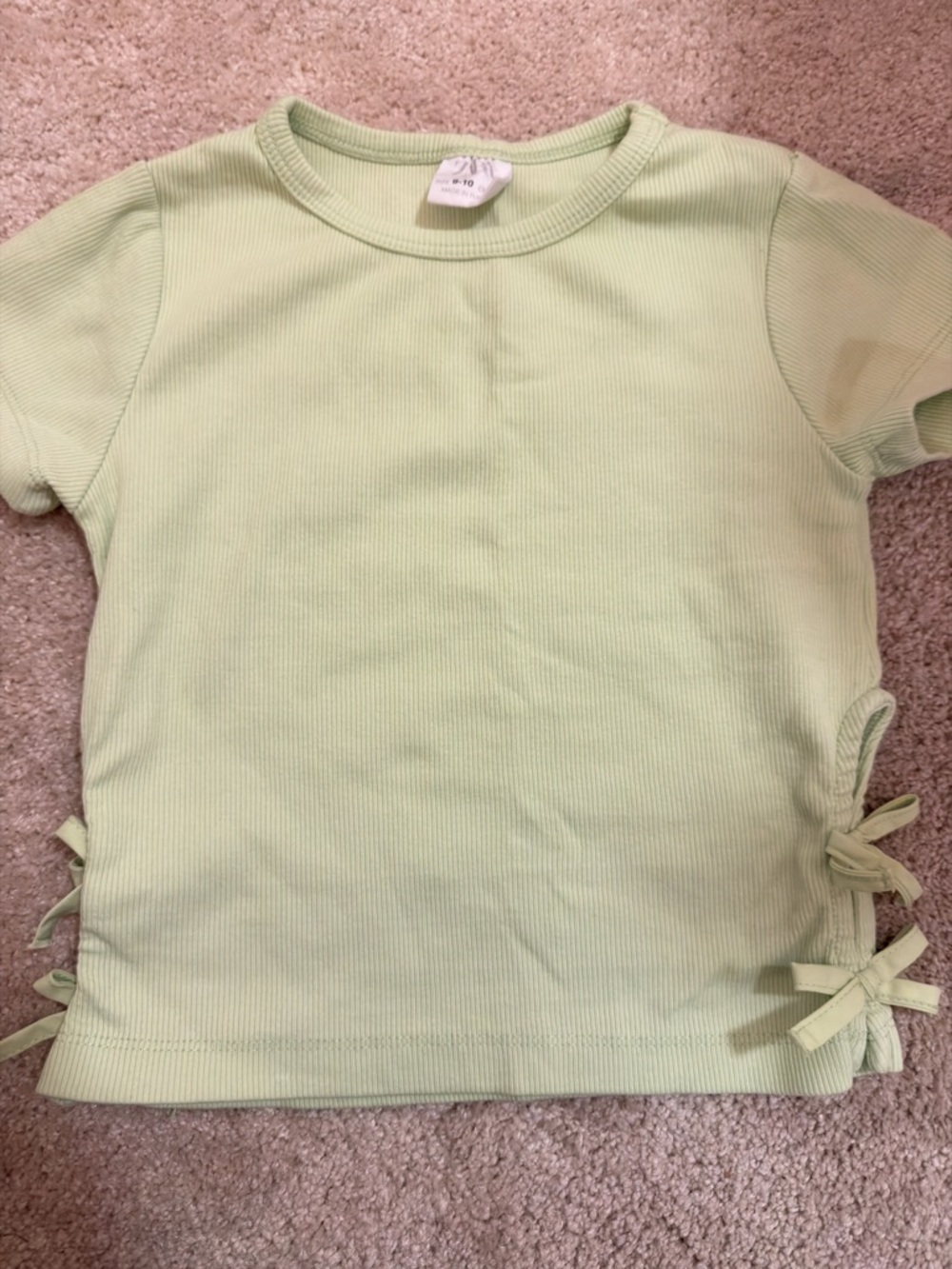 Zara Light Green Ribbed Short Sleeve Tee with Side Ties